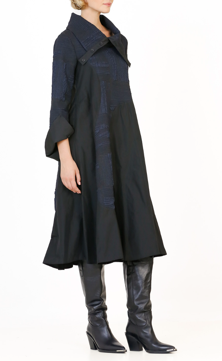 Wide Collar Dress - Navy Blue